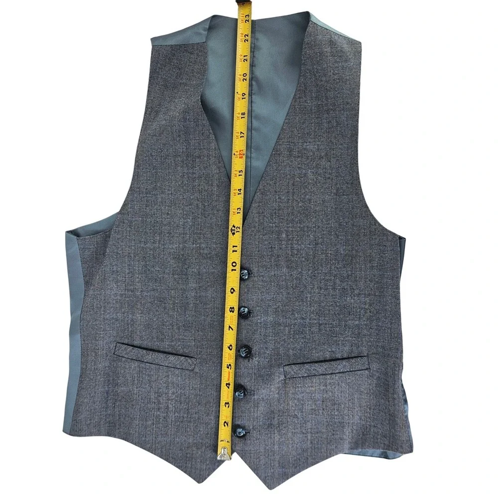 Vintage 80s Blue Grey Glen Plaid‎ 3pc Suit Single Breasted 2 Button Med ~40R-42R